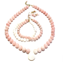 Load image into Gallery viewer, pink jade &amp; mother of pearl teardrop necklace