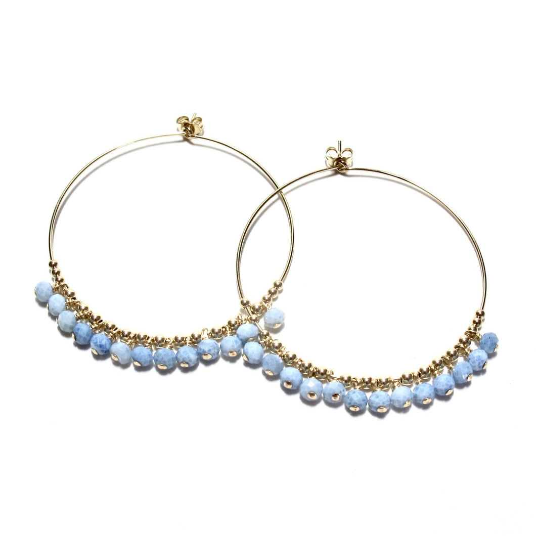 multi blue opal large hoop earrings