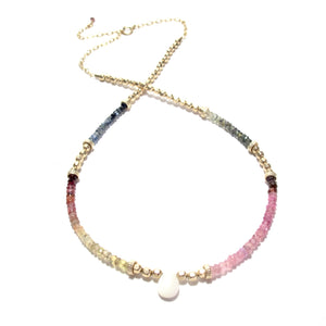 mixed sapphires & gold beads necklace