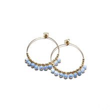 Load image into Gallery viewer, multi blue opal medium hoop earrings
