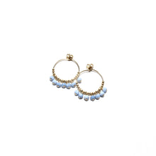 Load image into Gallery viewer, multi blue opal midi hoop earrings