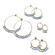Load image into Gallery viewer, multi blue opal medium hoop earrings