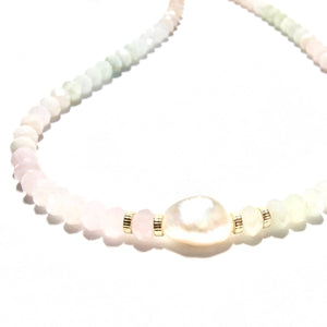 morganite & baroque pearl necklace