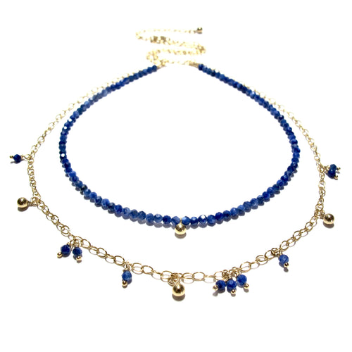 tiny lapis lazuli beads double necklace