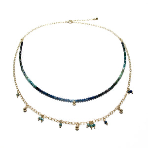 tiny shaded chrysocolla beads double necklace
