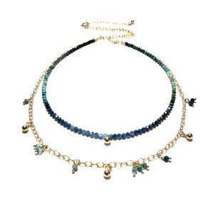 tiny shaded chrysocolla beads double necklace