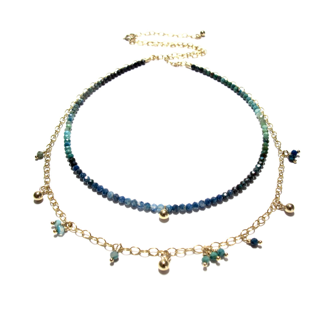 tiny shaded chrysocolla beads double necklace