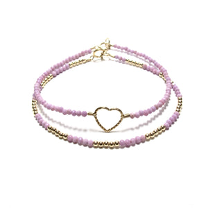 sparkle heart with tiny lilac beads bracelet