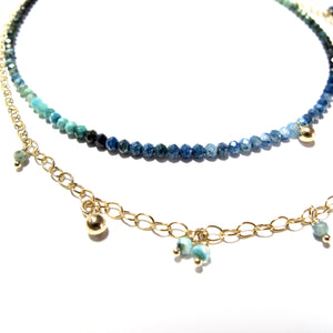 tiny shaded chrysocolla beads double necklace
