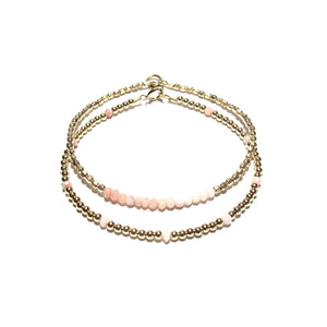 pink opals line and gold beads bracelet