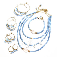 Load image into Gallery viewer, multi blue opal midi hoop earrings