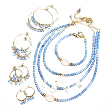 Load image into Gallery viewer, multi blue opal medium hoop earrings