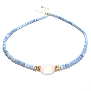 blue opals & rose quartz necklace
