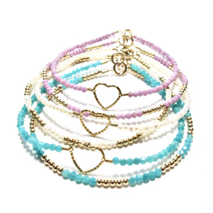 sparkle heart with tiny lilac beads bracelet