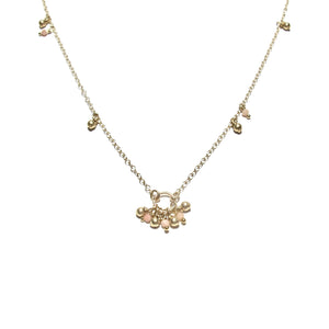 tiny pink opals and gold beads necklace