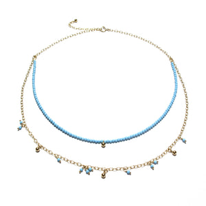 tiny turquoise beads double necklace