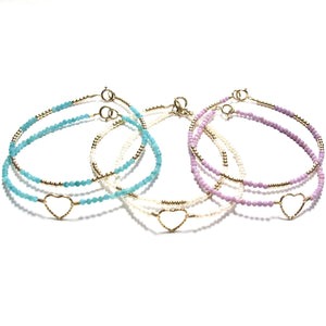 sparkle heart with tiny lilac beads bracelet