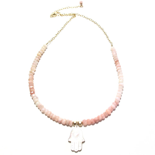 hamsa & pink opal necklace