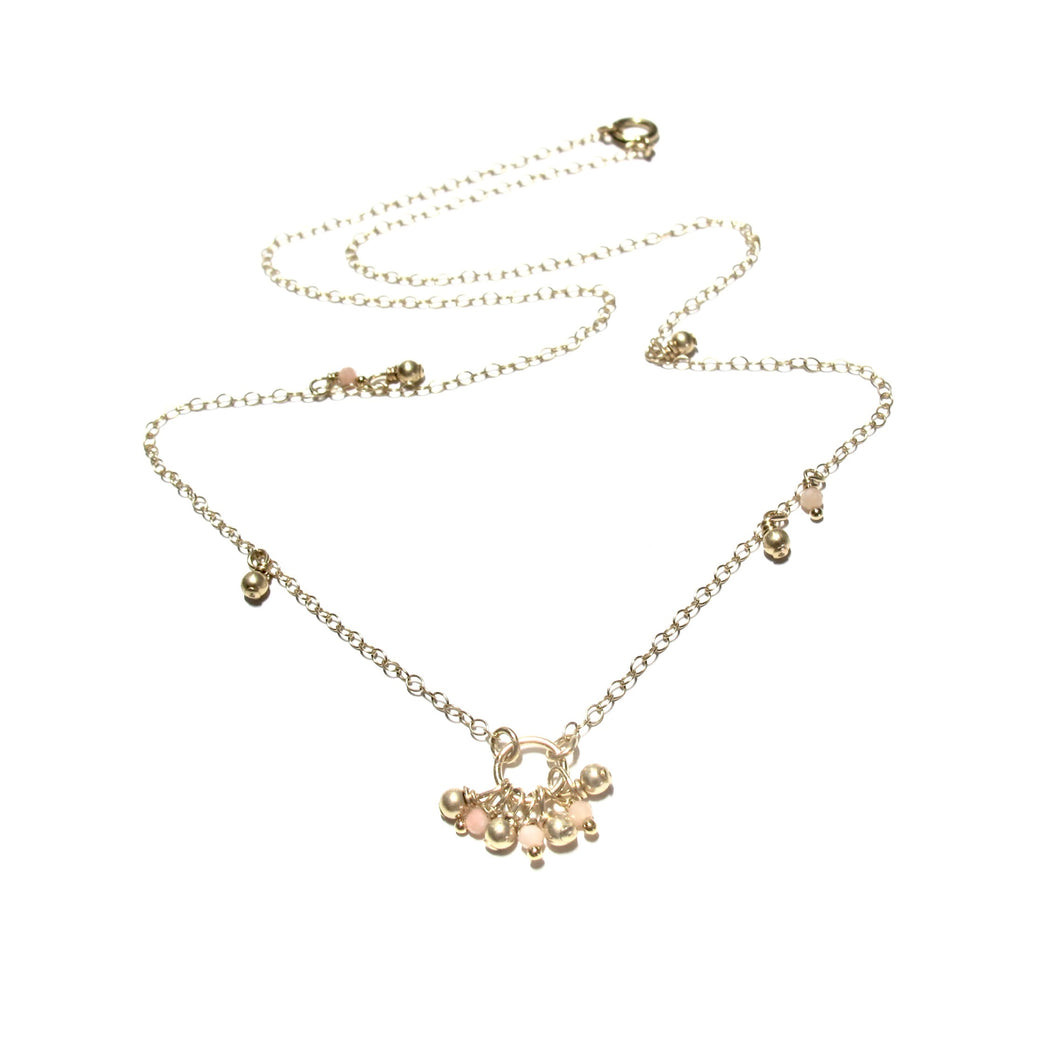tiny pink opals and gold beads necklace