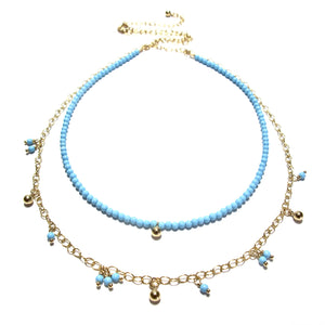 tiny turquoise beads double necklace