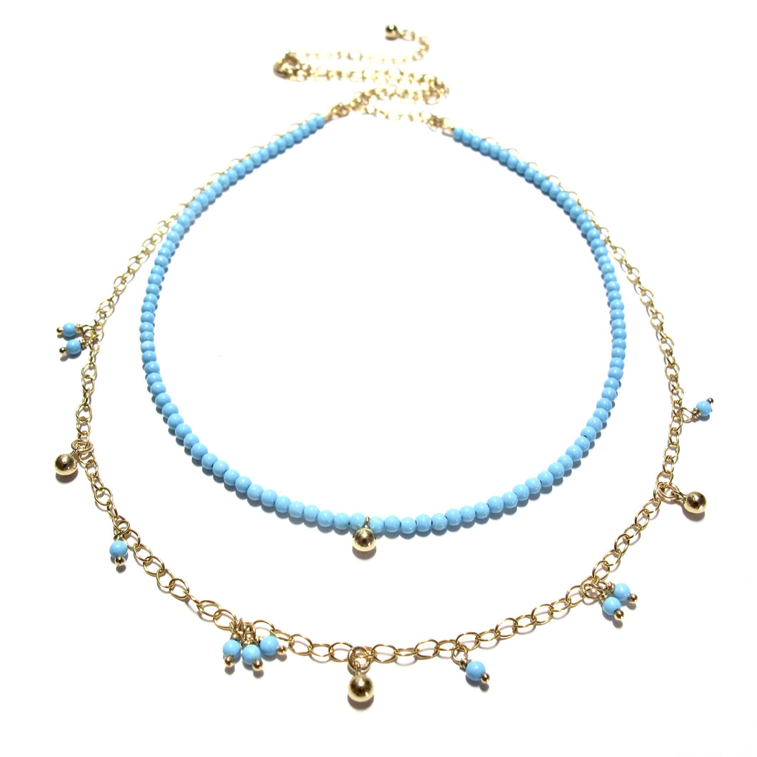 tiny turquoise beads double necklace