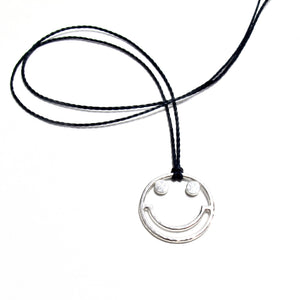 silver smiley cord necklace