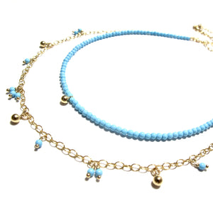tiny turquoise beads double necklace