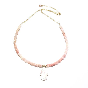 hamsa & pink opal necklace