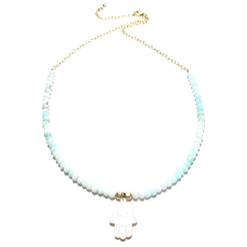 hamsa & peruvian blue opal necklace