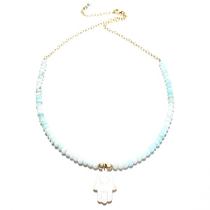 hamsa & peruvian blue opal necklace
