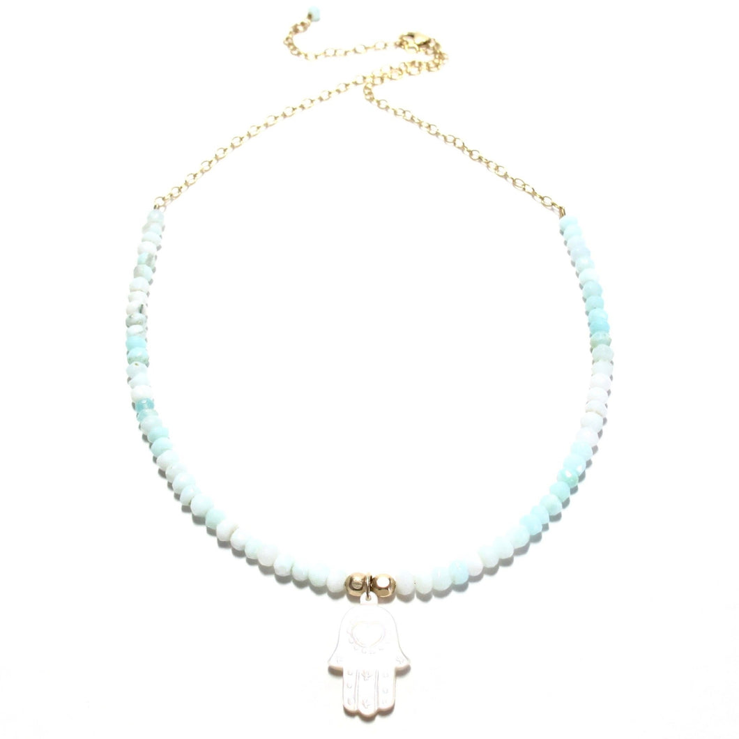 hamsa & peruvian blue opal necklace