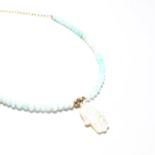 Load image into Gallery viewer, hamsa &amp; peruvian blue opal necklace