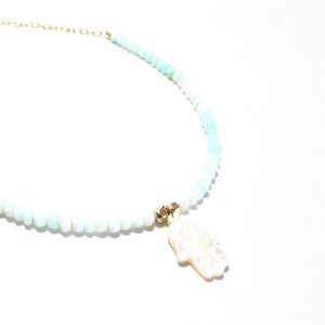 hamsa & peruvian blue opal necklace