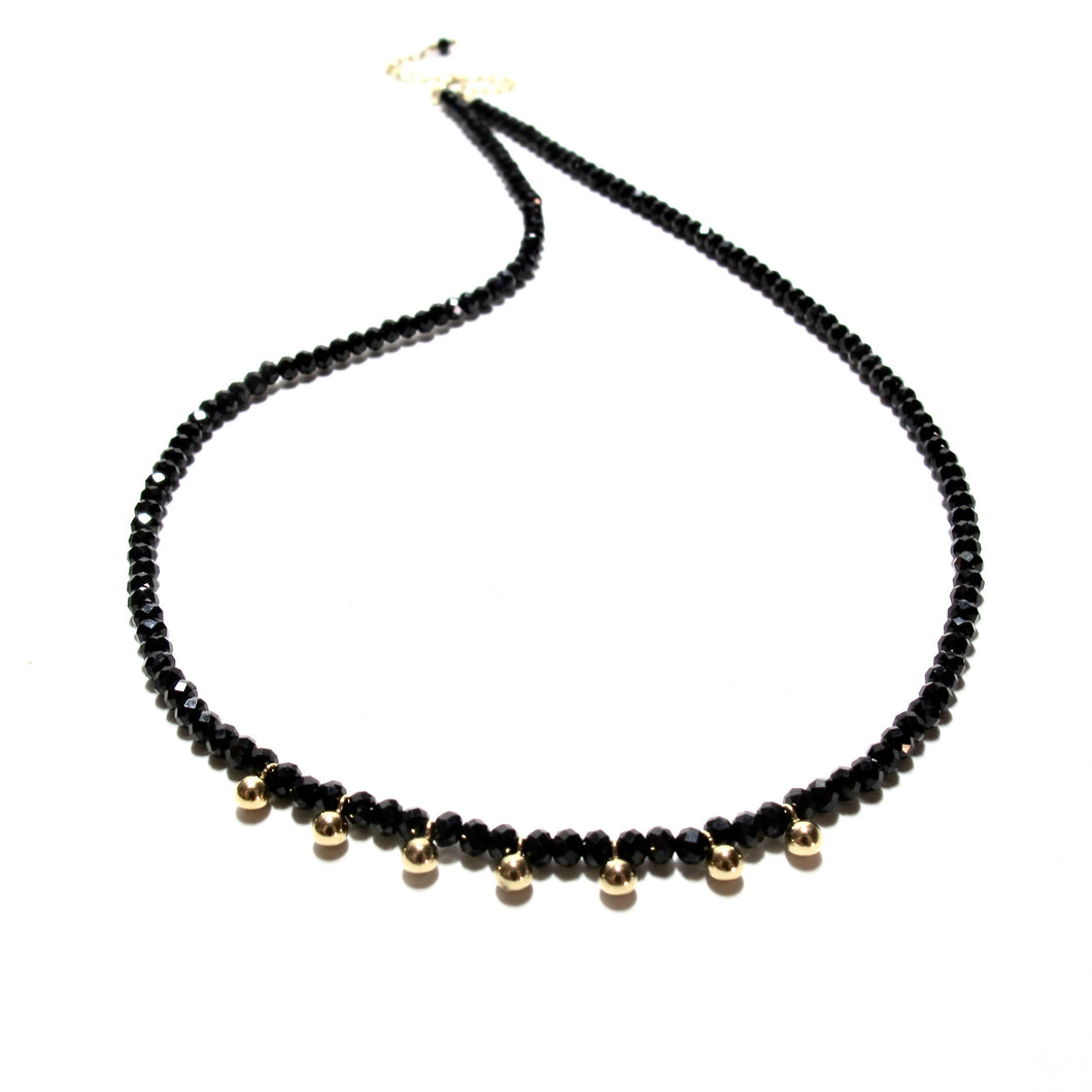 black spinel & gold beads necklace