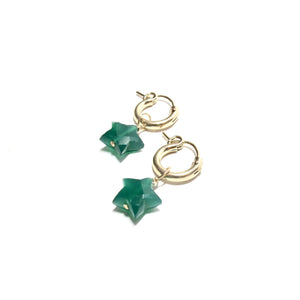 green onyx star huggie earrings