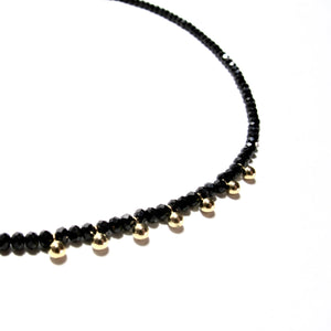 black spinel & gold beads necklace