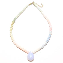 Load image into Gallery viewer, morganite &amp; blue lace agate teardrop necklace