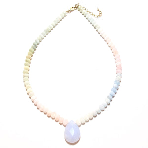 morganite & blue lace agate teardrop necklace