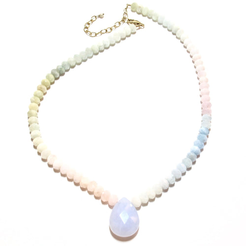 morganite & blue lace agate teardrop necklace