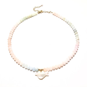 morganite & mother of pearl dove necklace