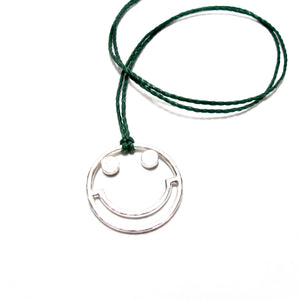 silver smiley cord necklace