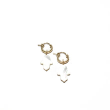 Load image into Gallery viewer, mother of pearl hamsa small hoops