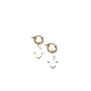 mother of pearl hamsa small hoops