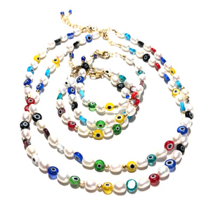 pearl & evil eye necklace
