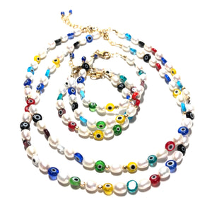 pearl & evil eye bracelet