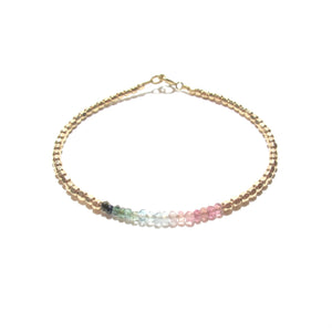rainbow tourmaline line and gold beads bracelet