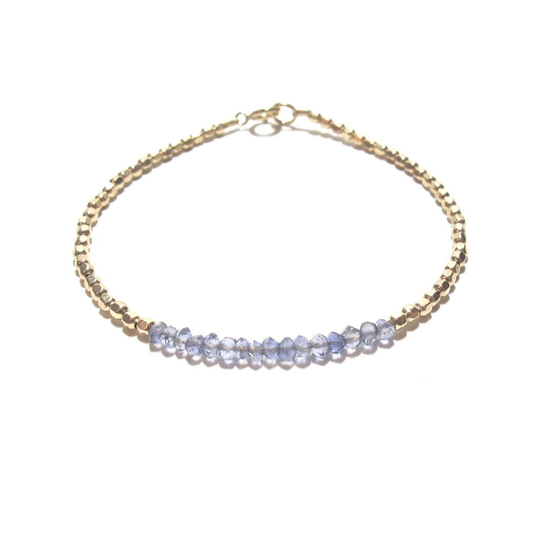 blue iolite line and gold beads bracelet