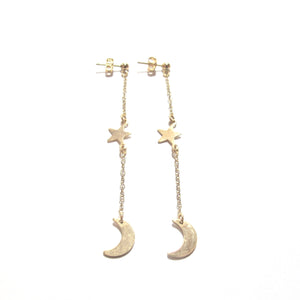 moon and star drop chain earrings