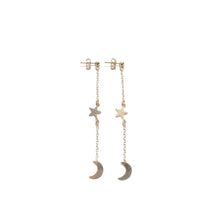 Load image into Gallery viewer, moon and star drop chain earrings