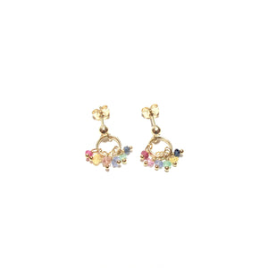 rainbow gemstones tiny ring earrings